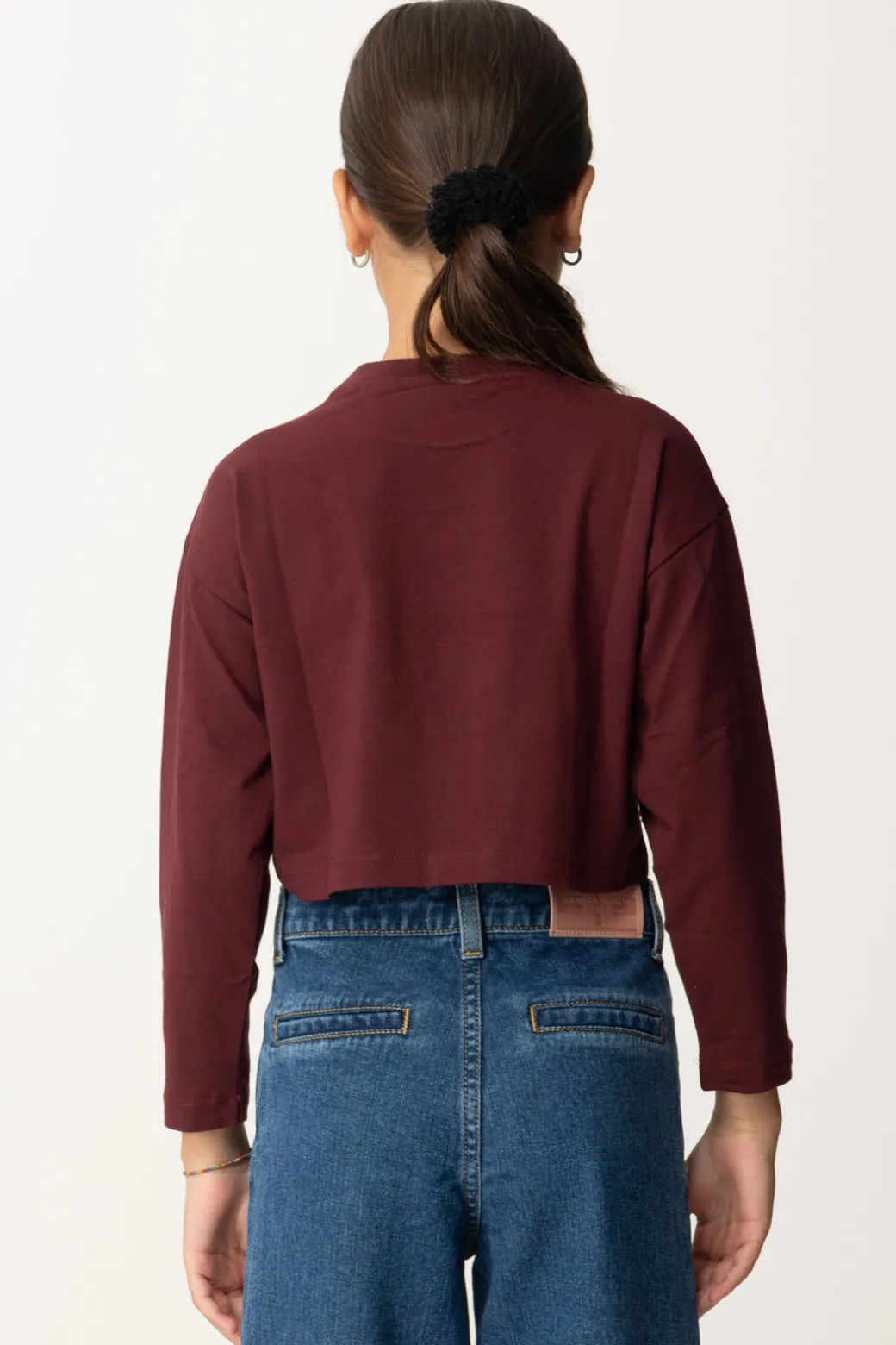 Elisabetta Franchi Bambina T-shirt Crop con Manica Lunga con LogoROUGE NOIR