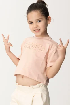 Elisabetta Franchi Bambina T-shirt con Ricamo Lettering e CharmDESERT ROSES