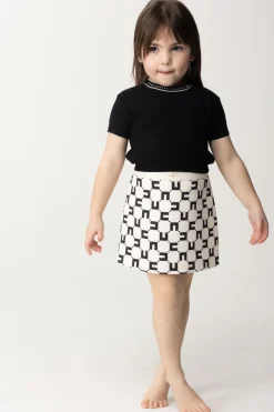 Elisabetta Franchi Bambina T-shirt Tricot con Girocollo LogatoBLACK/BUTTER