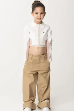 Elisabetta Franchi Bambina Camicia Crop con TrasparenzeLIGHT CREAM