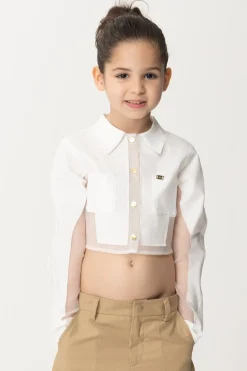 Elisabetta Franchi Bambina Camicia Crop con TrasparenzeLIGHT CREAM