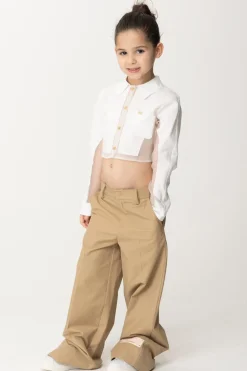 Elisabetta Franchi Bambina Camicia Crop con TrasparenzeLIGHT CREAM