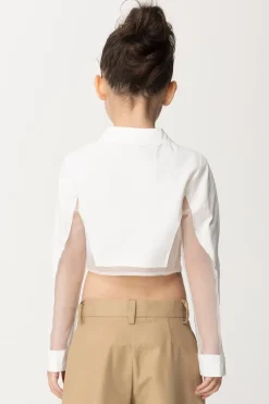 Elisabetta Franchi Bambina Camicia Crop con TrasparenzeLIGHT CREAM
