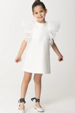 Elisabetta Franchi Bambina Abito con Maniche In TulleLIGHT CREAM