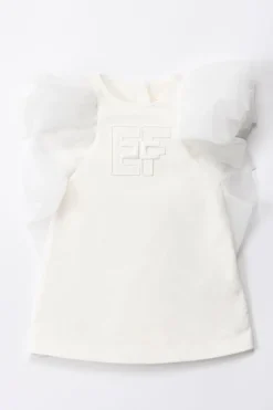 Elisabetta Franchi Bambina Abito con Maniche In TulleLIGHT CREAM
