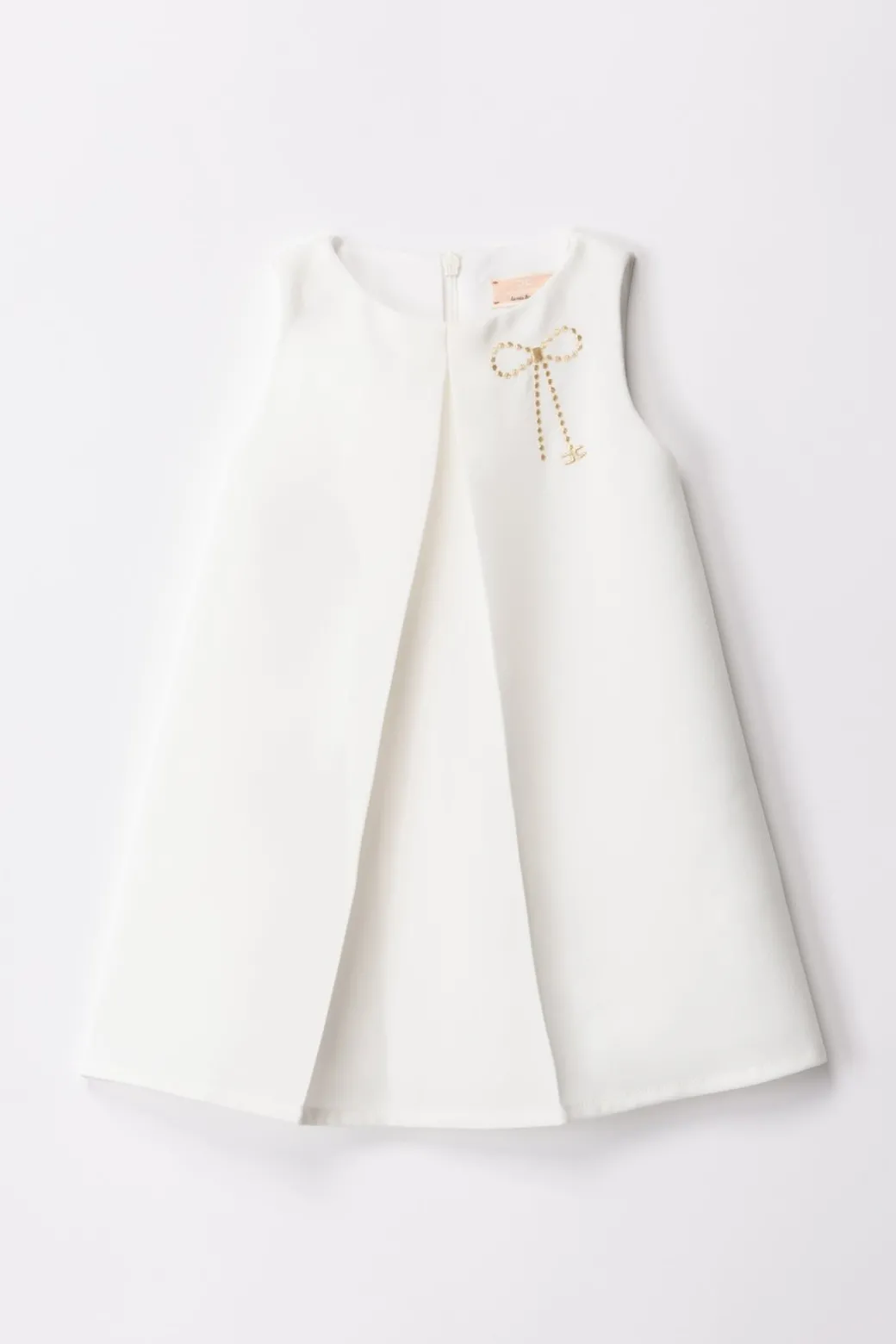 Elisabetta Franchi Bambina Abito Smanicato con Ricamo FioccoLIGHT CREAM