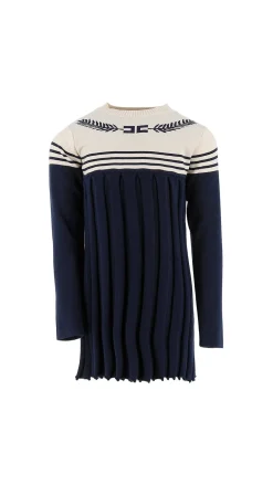 Elisabetta Franchi Bambina Abito Bicolore In Maglia Di Viscosa con LogoNAVY/BURRO