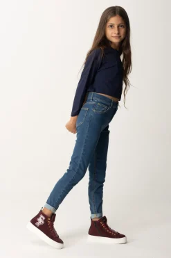 Elisabetta Franchi Bambina T-shirt Crop con Manica Lunga con LogoBLU NAVY