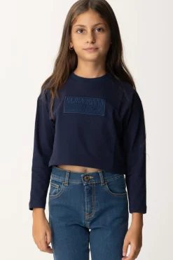Elisabetta Franchi Bambina T-shirt Crop con Manica Lunga con LogoBLU NAVY