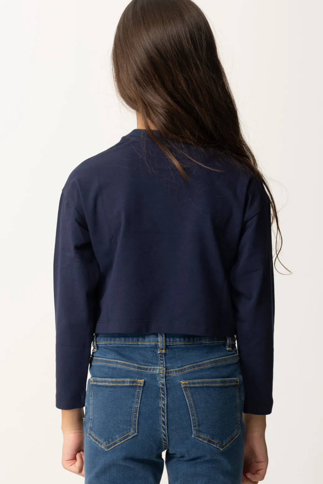 Elisabetta Franchi Bambina T-shirt Crop con Manica Lunga con LogoBLU NAVY