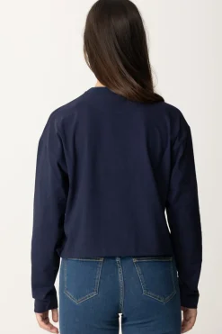 Elisabetta Franchi Bambina T-shirt Crop con Manica Lunga con LogoBLU NAVY