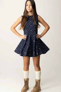 Elisabetta Franchi Bambina Abito Smanicato In Crepe con Stampa RigheNAVY/CREAM