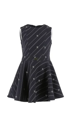 Elisabetta Franchi Bambina Abito Smanicato In Crepe con Stampa RigheNAVY/CREAM