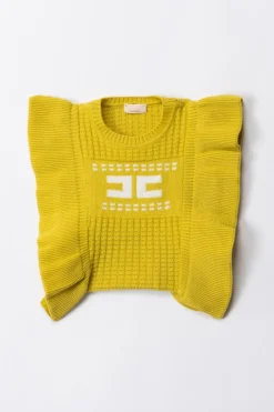 Elisabetta Franchi Bambina Maglia Tricot con Logo e VolantCEDAR/IVORY