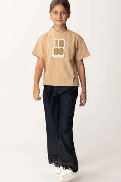 Elisabetta Franchi Bambina Jeans Wide-leg con Ricamo In SpugnaBLUE DENIM