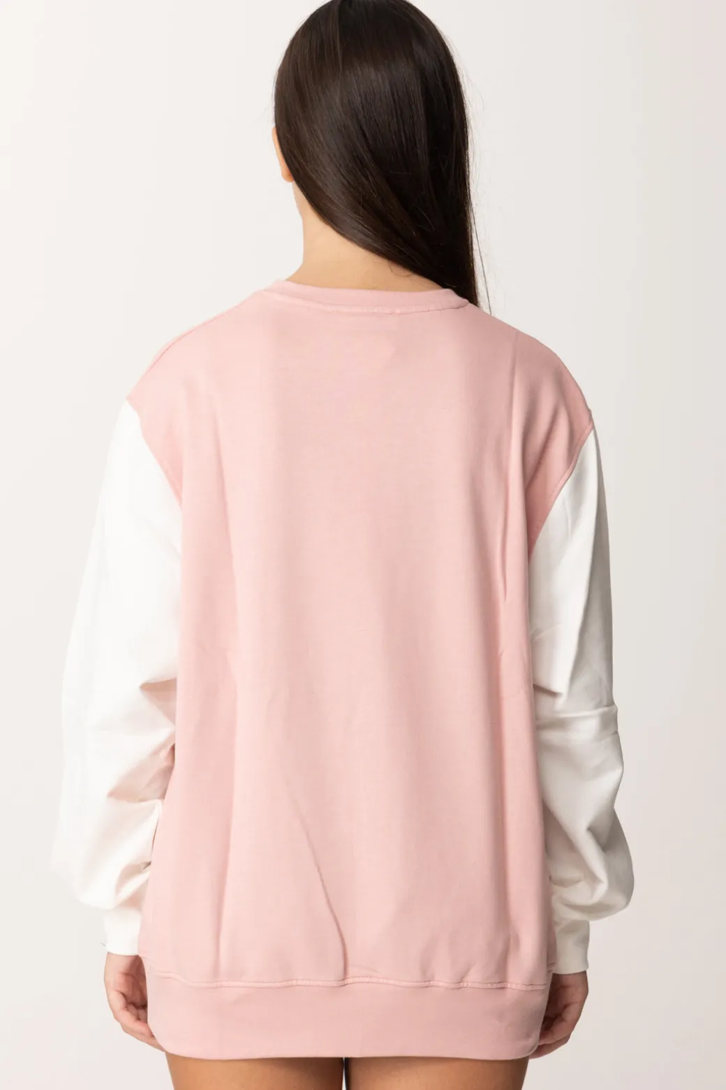 Elisabetta Franchi Bambina Felpa Oversize con Stampa Logo In Stile CollegePOWDER PINK/AVORIO/RIC