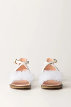 Elisabetta Franchi Bambina Sandali Flat con TulleWHITE