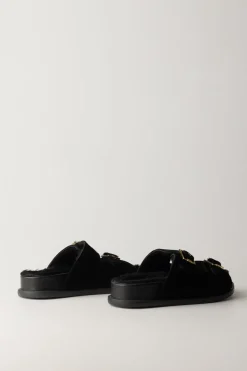 Elisabetta Franchi Bambina Sandali a Ciabatta con Fibbie e PelliccettaNERO