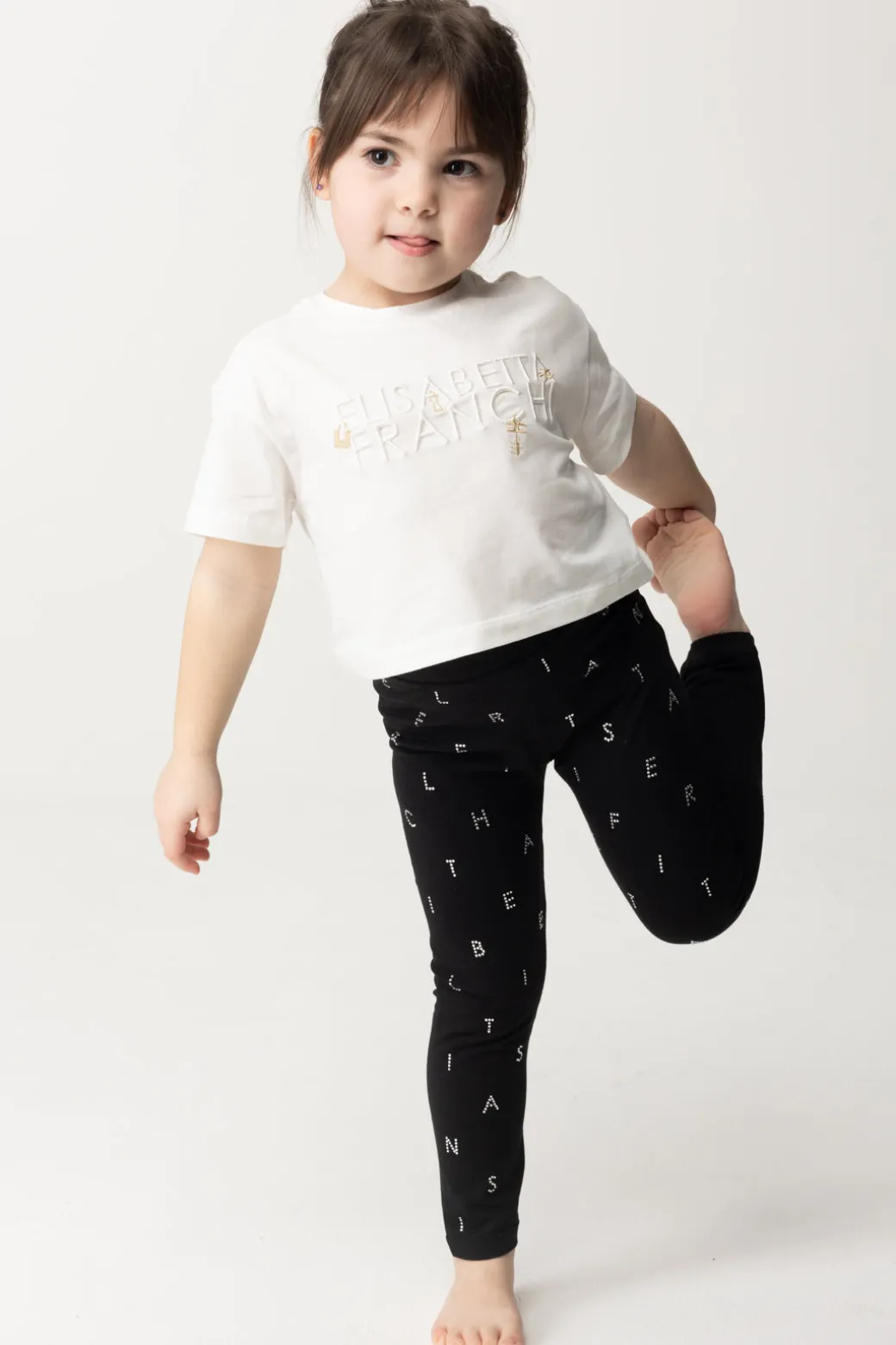 Elisabetta Franchi Bambina T-shirt con Ricamo Lettering e CharmLIGHT CREAM