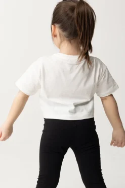 Elisabetta Franchi Bambina T-shirt con Ricamo Lettering e CharmLIGHT CREAM