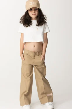 Elisabetta Franchi Bambina T-shirt con Ricamo Lettering e CharmLIGHT CREAM