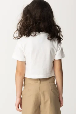 Elisabetta Franchi Bambina T-shirt con Ricamo Lettering e CharmLIGHT CREAM