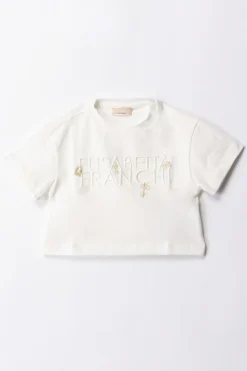 Elisabetta Franchi Bambina T-shirt con Ricamo Lettering e CharmLIGHT CREAM