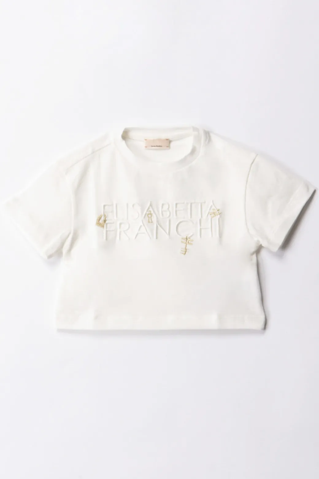 Elisabetta Franchi Bambina T-shirt con Ricamo Lettering e CharmLIGHT CREAM