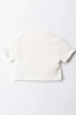 Elisabetta Franchi Bambina T-shirt con Ricamo Lettering e CharmLIGHT CREAM