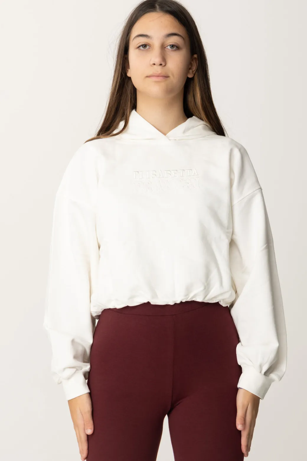 Elisabetta Franchi Bambina Felpa Crop con Ricamo LogoPANNA CHIARO