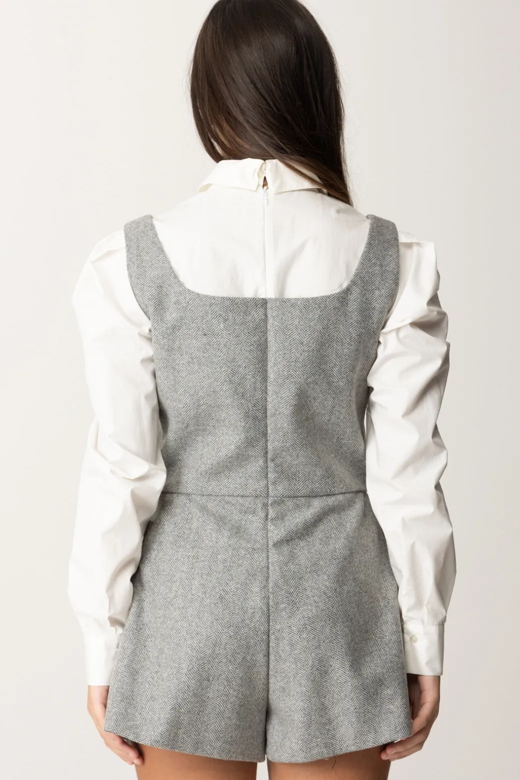 Elisabetta Franchi Bambina Tuta Corta In Lana con Inserto CamiciaAVORIO/STEEL