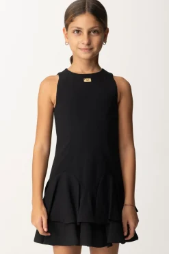 Elisabetta Franchi Bambina Abito In Crepe con Balze e Placchetta LogoNERO