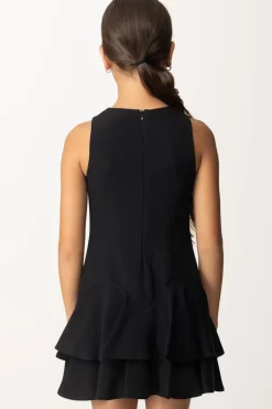 Elisabetta Franchi Bambina Abito In Crepe con Balze e Placchetta LogoNERO