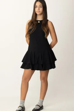 Elisabetta Franchi Bambina Abito In Crepe con Balze e Placchetta LogoNERO