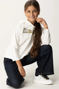 Elisabetta Franchi Bambina T-shirt Manica Lunga con CappuccioAVORIO/CAMEL-NAVY-MIMOSA