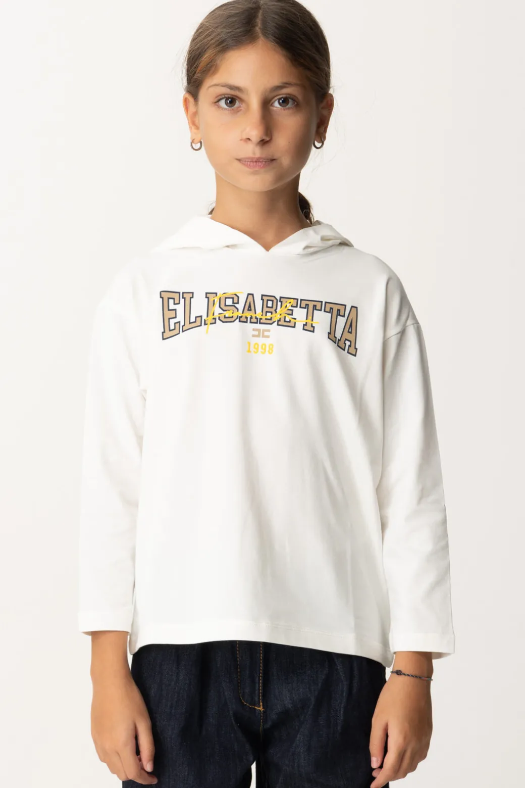 Elisabetta Franchi Bambina T-shirt Manica Lunga con CappuccioAVORIO/CAMEL-NAVY-MIMOSA