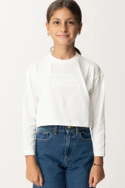 Elisabetta Franchi Bambina T-shirt Crop con Manica Lunga con LogoPANNA CHIARO