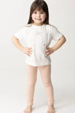Elisabetta Franchi Bambina T-shirt con Ricamo Di Strass e PerleLIGHT CREAM