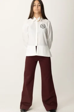 Elisabetta Franchi Bambina Camicia In Popeline con Plissé e Ricamo LogoAVORIO/NERO