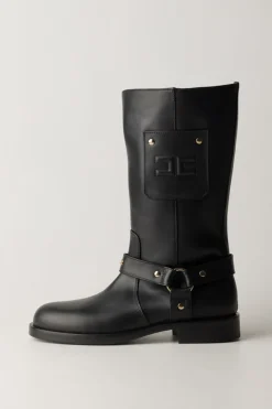 Elisabetta Franchi Bambina Stivali con Scudetto Logo CcNERO