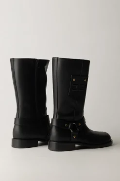 Elisabetta Franchi Bambina Stivali con Scudetto Logo CcNERO