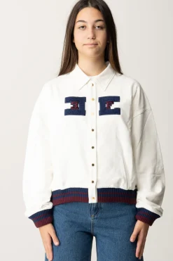 Elisabetta Franchi Bambina Felpa con Bottoni con Logo CollegeAVORIO/RIC