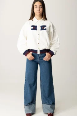 Elisabetta Franchi Bambina Felpa con Bottoni con Logo CollegeAVORIO/RIC