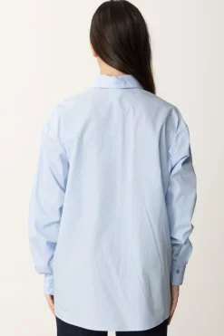 Elisabetta Franchi Bambina Camicia Stile T-shirt con Stampa LogoOXFORD/STAMPA NAVY-AVORIO