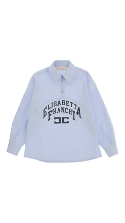 Elisabetta Franchi Bambina Camicia Stile T-shirt con Stampa LogoOXFORD/STAMPA NAVY-AVORIO