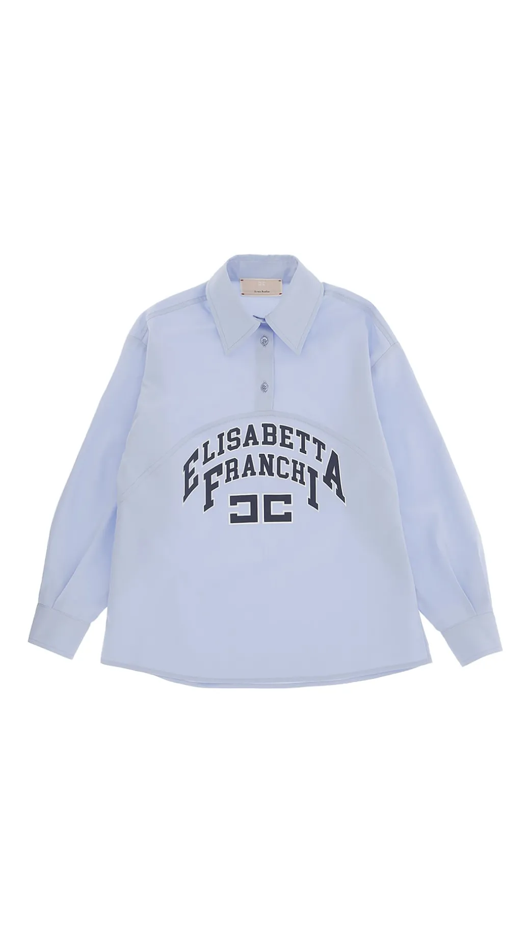 Elisabetta Franchi Bambina Camicia Stile T-shirt con Stampa LogoOXFORD/STAMPA NAVY-AVORIO