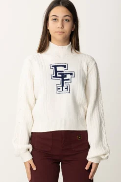 Elisabetta Franchi Bambina Maglione Dolcevita con Logo EfBURRO/NAVY