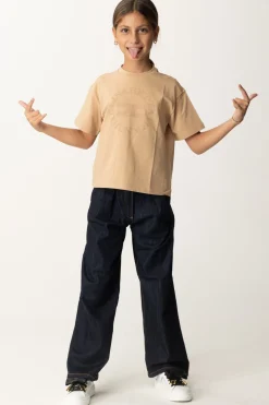 Elisabetta Franchi Bambina T-shirt con Stampa Logo e LetteringCAMEL