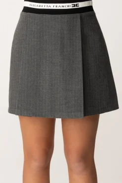 Elisabetta Franchi Bambina Minigonna Gessato con Fascia LogataSTEEL/AVORIO