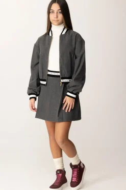 Elisabetta Franchi Bambina Minigonna Gessato con Fascia LogataSTEEL/AVORIO